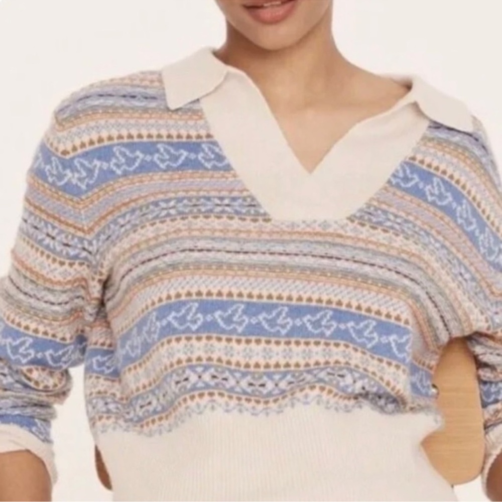 J. Crew Blue and Cream V-Neck Sweater